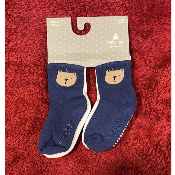 3pk. Baby Gap Teddy Bear Socks - Navy, White, Navy-striped - 12-24 mos. - NWT - Picture 1 of 6